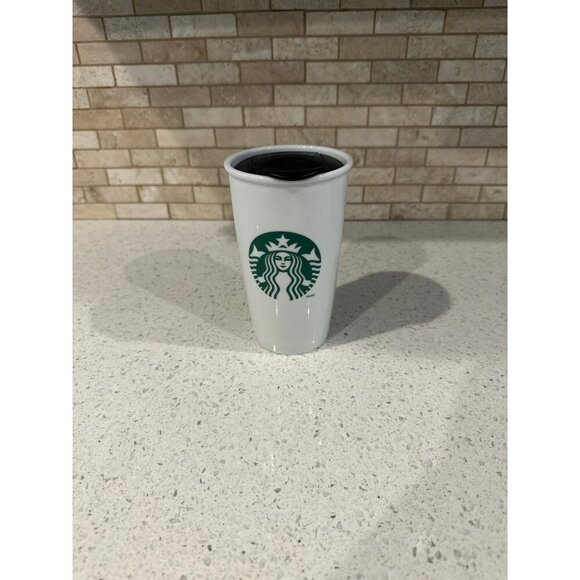 Starbucks White Ceramic Basic Travel Tumbler Cup Mug w/ Lid 10 oz new - Picture 1 of 3